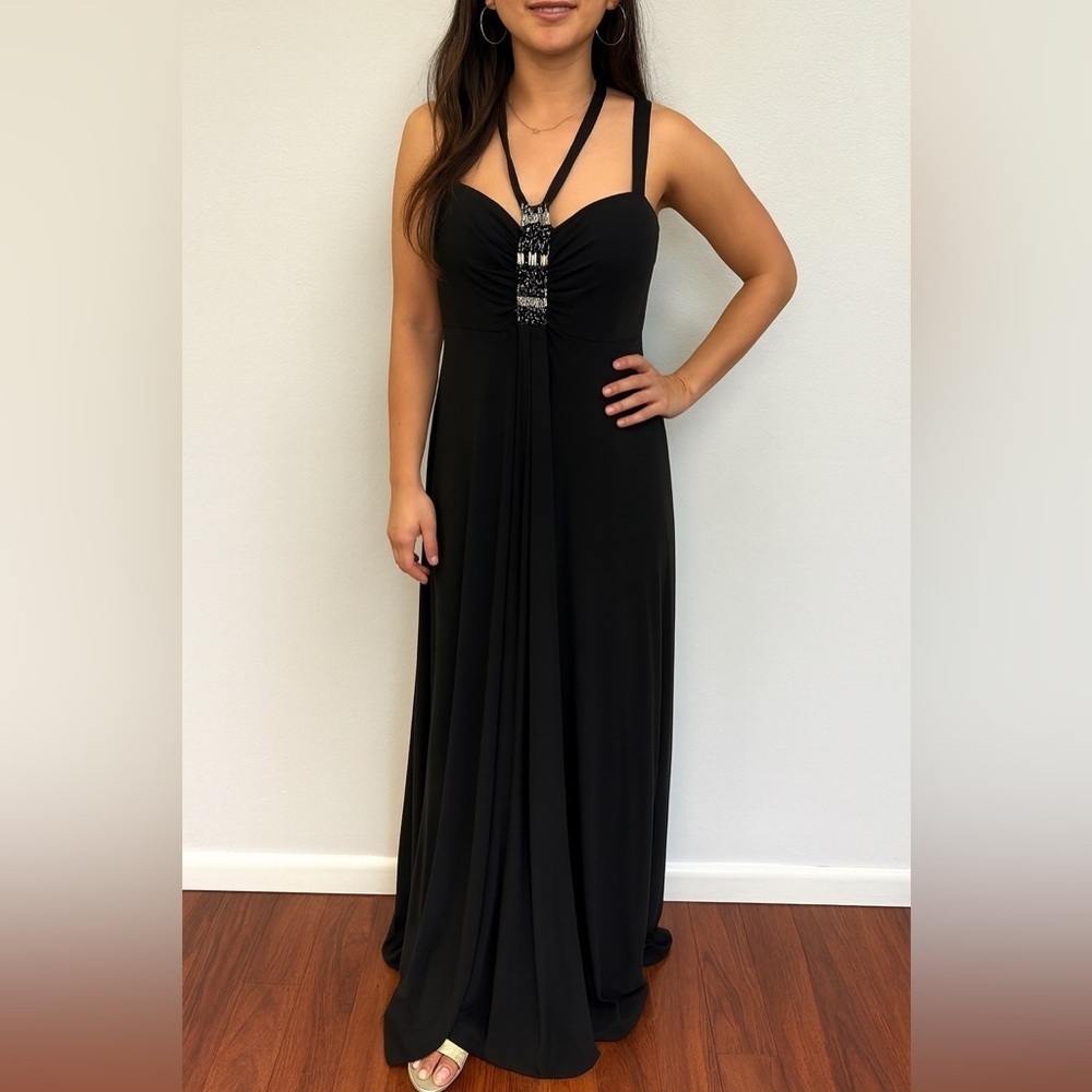 R&M Richards Women Black Halter Dress Beaded Neckline Formal Gown Size 20 - Picture 8 of 8